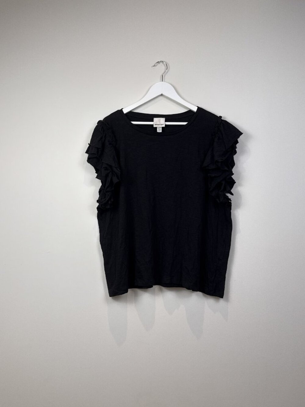 Industry Womens 3X Black 100% Pima Cotton Ruffle Sleeve T-Shirt Top Plus Size